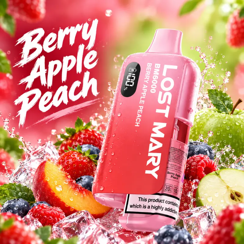 Berry apple peach lost mary nicotine salt pre-filled vape kit, 6000 puffs, 20mg
