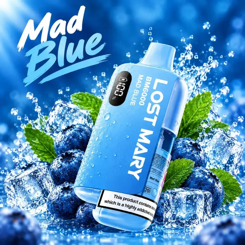 Image Alt Text: Mad Blue Lost Mary flavour 6000 puff vape