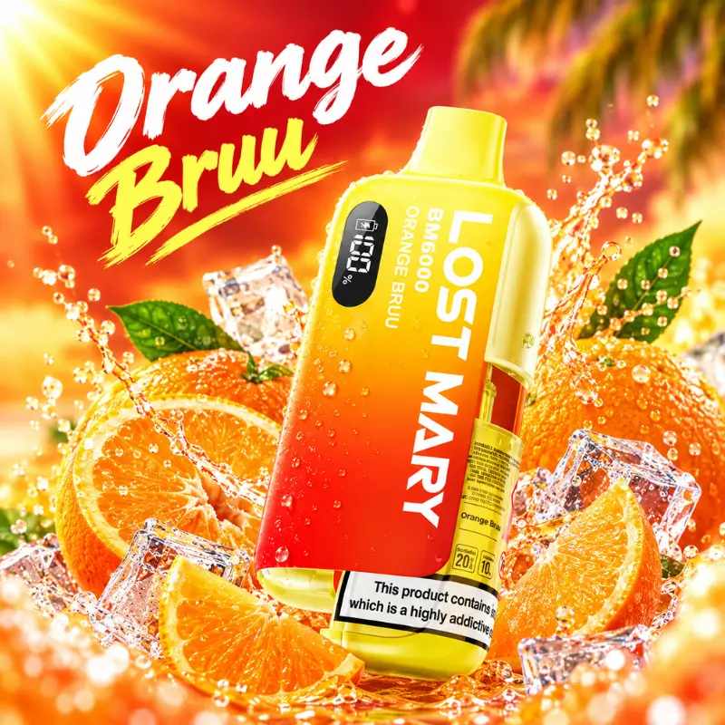 Orange bruu lost mary BM6000 prefilled vape kit with OLED display and refillable pod
